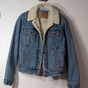 Levi's | Acid Wash Sherpa Trucker Blue Insulated Denim Jacket Size S